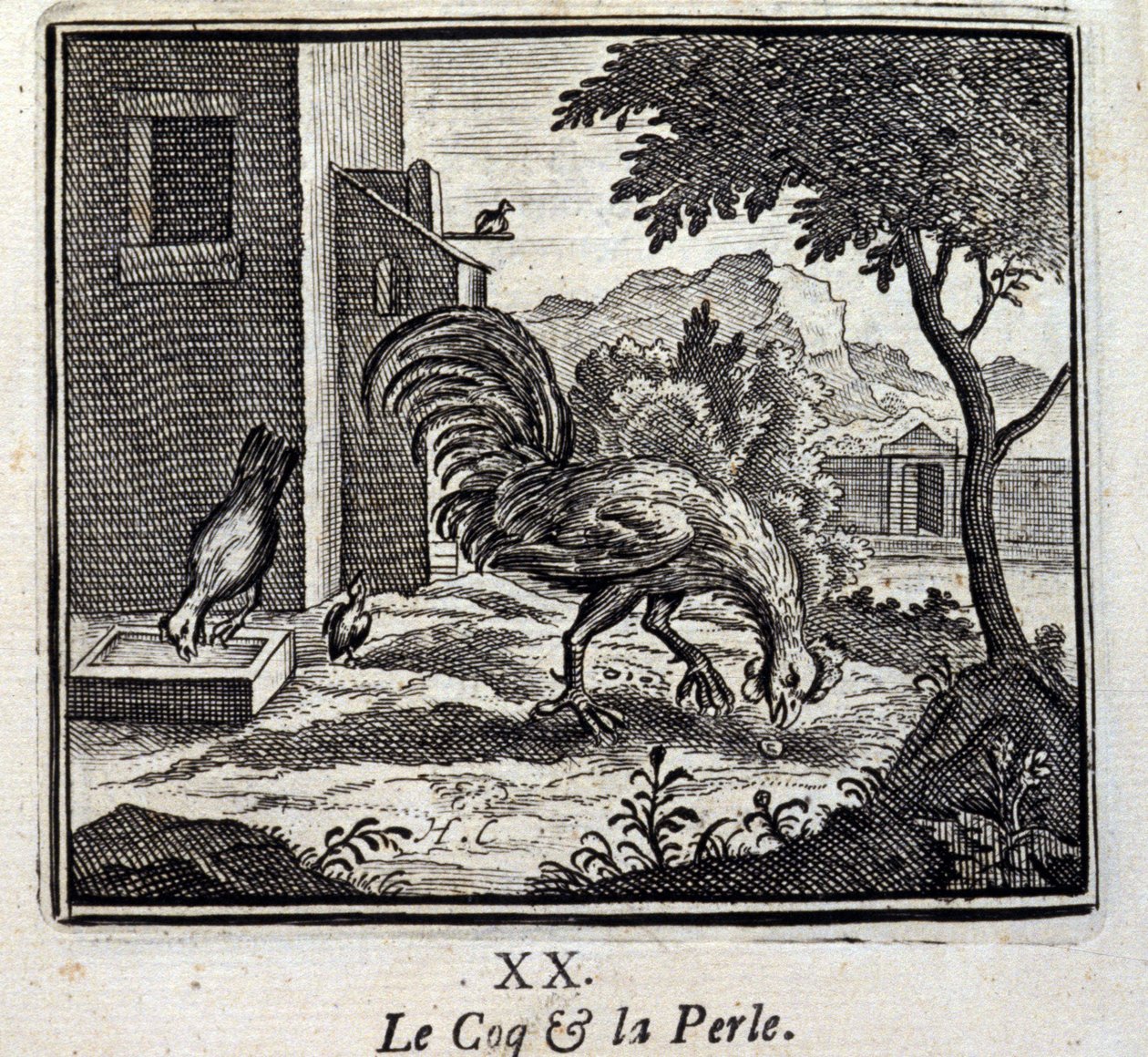 Hanen og Perlen. Fabler af Jean de La Fontaine (1621-95). Illustration af François Chauveau (1613-1676). Udgave af 1728. af Francois Chauveau