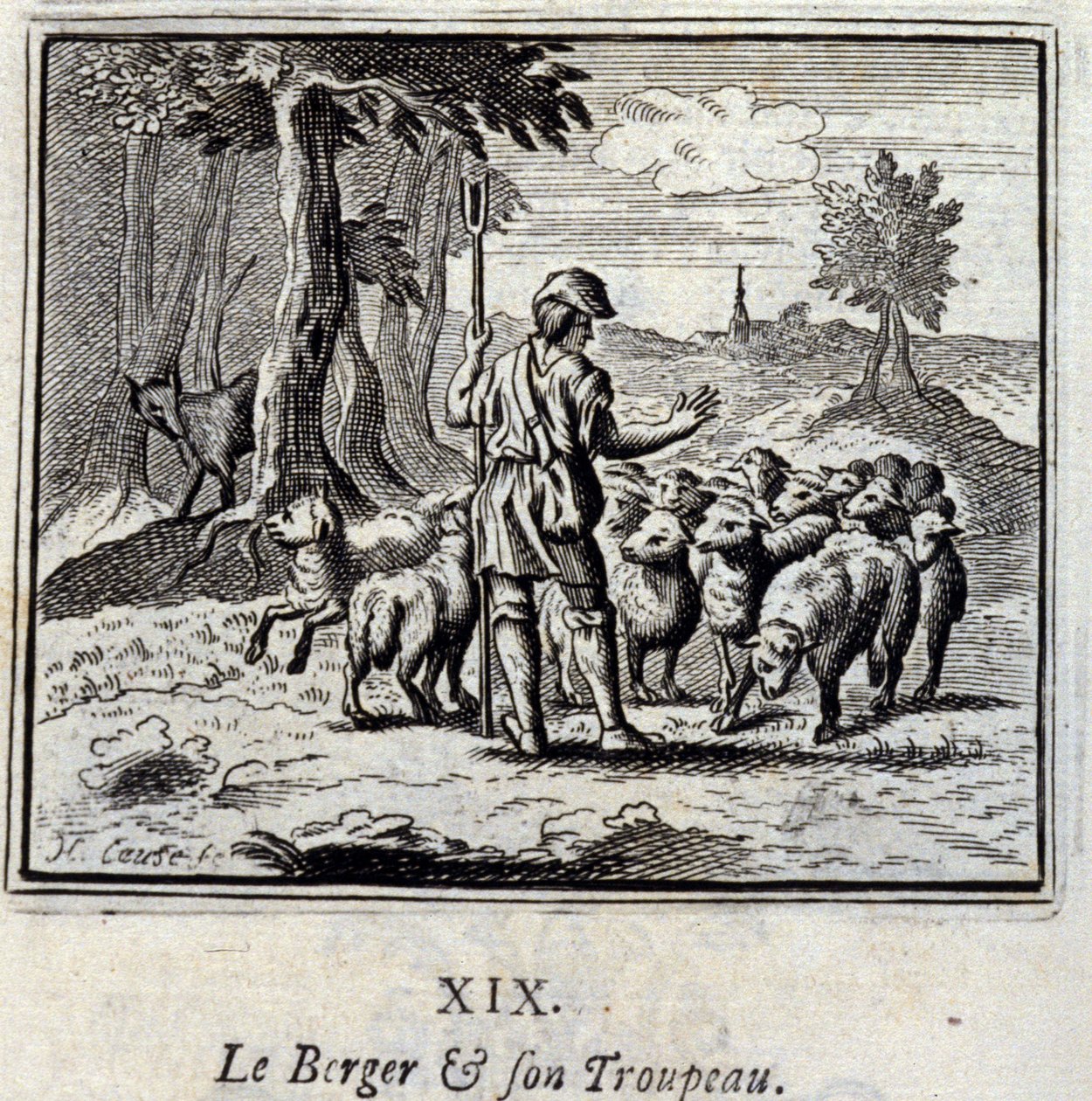 Hyrden og hans flok. Fabler af Jean de La Fontaine (1621-95). Illustration af François Chauveau (1613-1676). Udgave af 1728. af Francois Chauveau