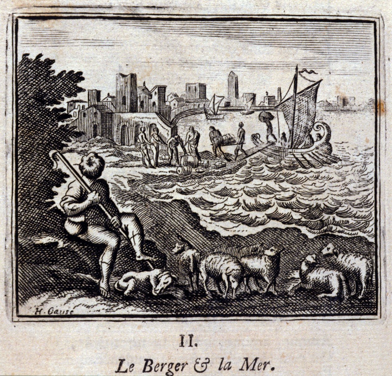 Hyrden og havet. Fabler af Jean de La Fontaine (1621-95). Illustration af François Chauveau (1613-1676). Udgave af 1728. af Francois Chauveau