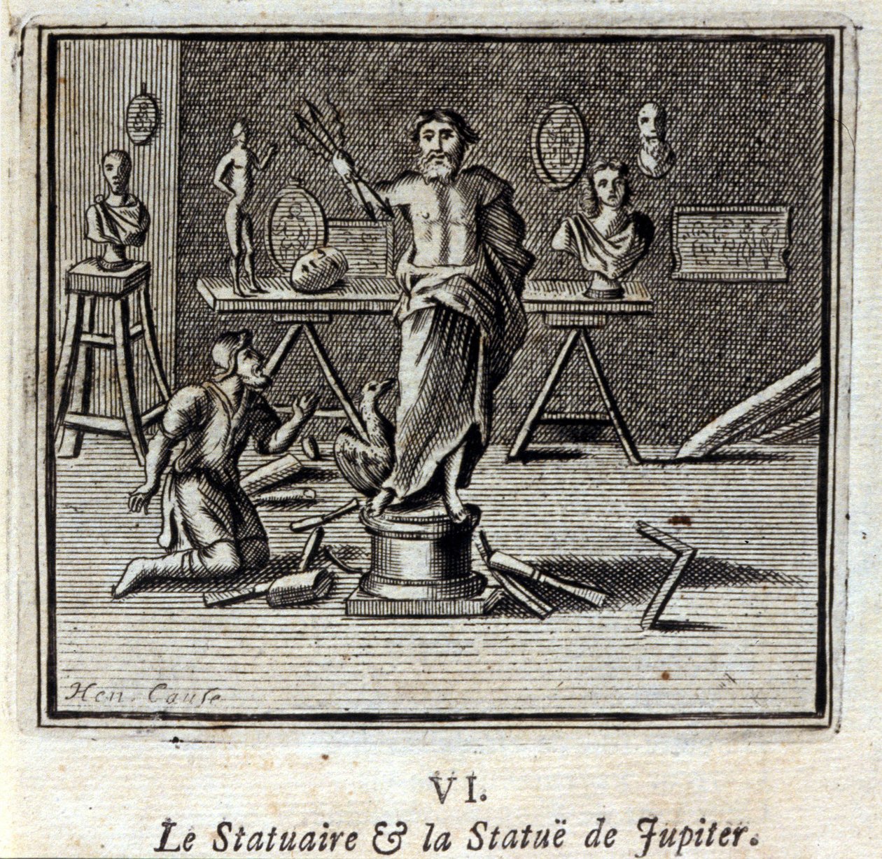 Statuaren og statuen af Jupiter. Fabler af Jean de La Fontaine (1621-95). Illustration af François Chauveau (1613-1676). Udgave af 1728. af Francois Chauveau