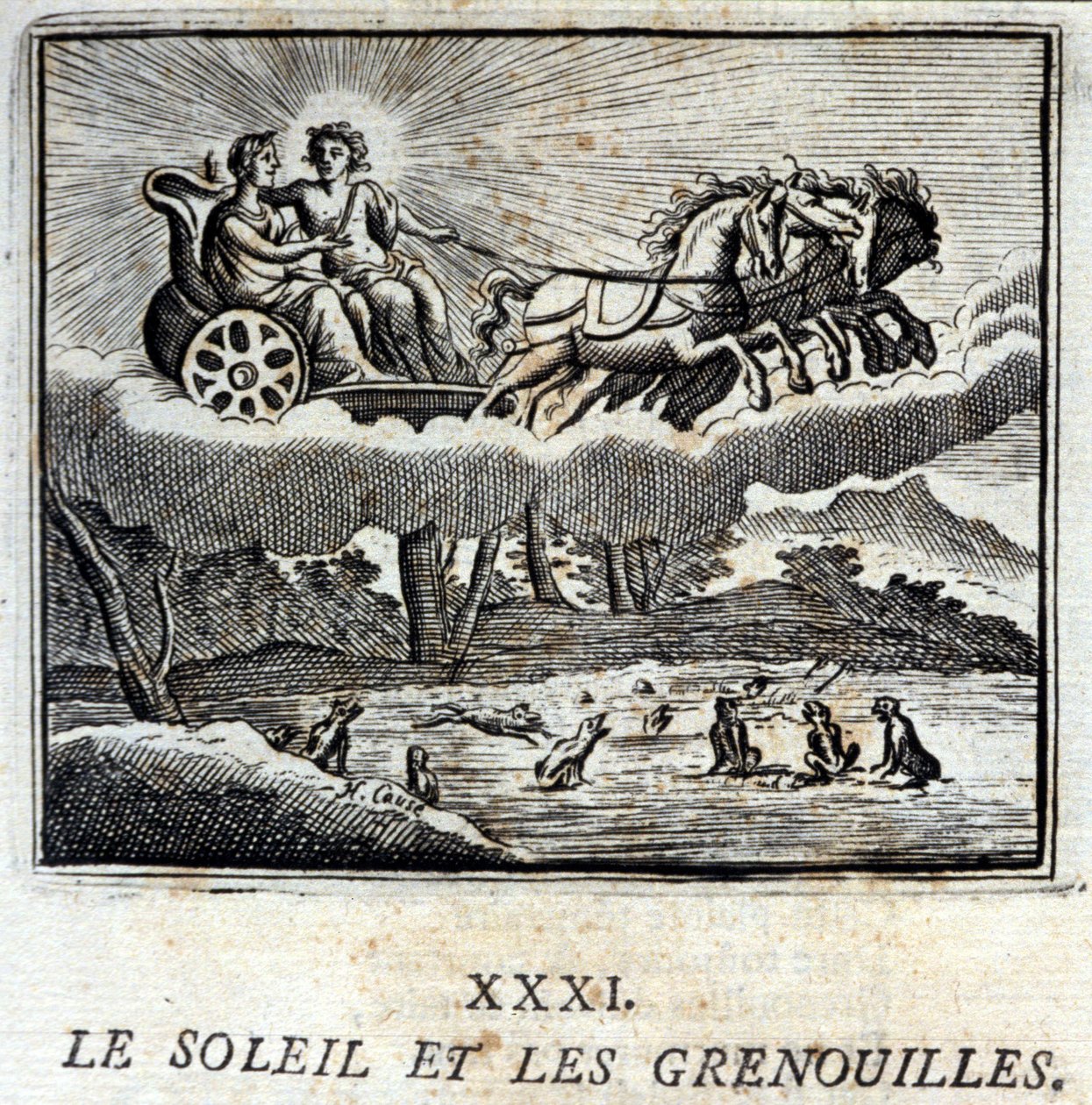 Solen og frøerne. Fabler af Jean de La Fontaine (1621-95). Illustration af François Chauveau (1613-1676). Udgave af 1728. af Francois Chauveau