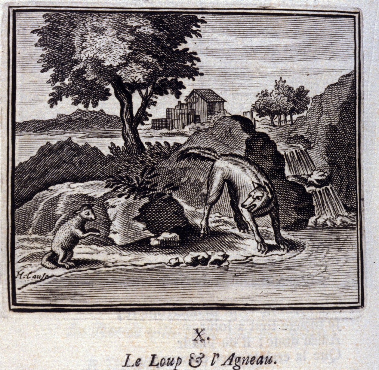 Ulven og lammet. Fabler af Jean de La Fontaine (1621-95). Illustrationer af François Chauveau (1613-1676). Udgave fra 1728. af Francois Chauveau