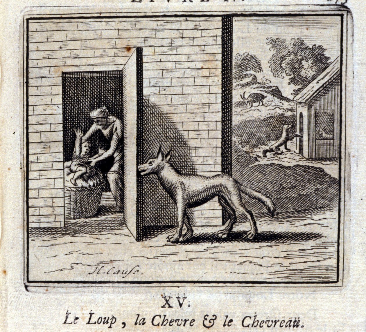 Ulven, Bukken og Bukken. Fabler af Jean de La Fontaine (1621-95). Illustration af François Chauveau (1613-1676). Udgave af 1728. af Francois Chauveau