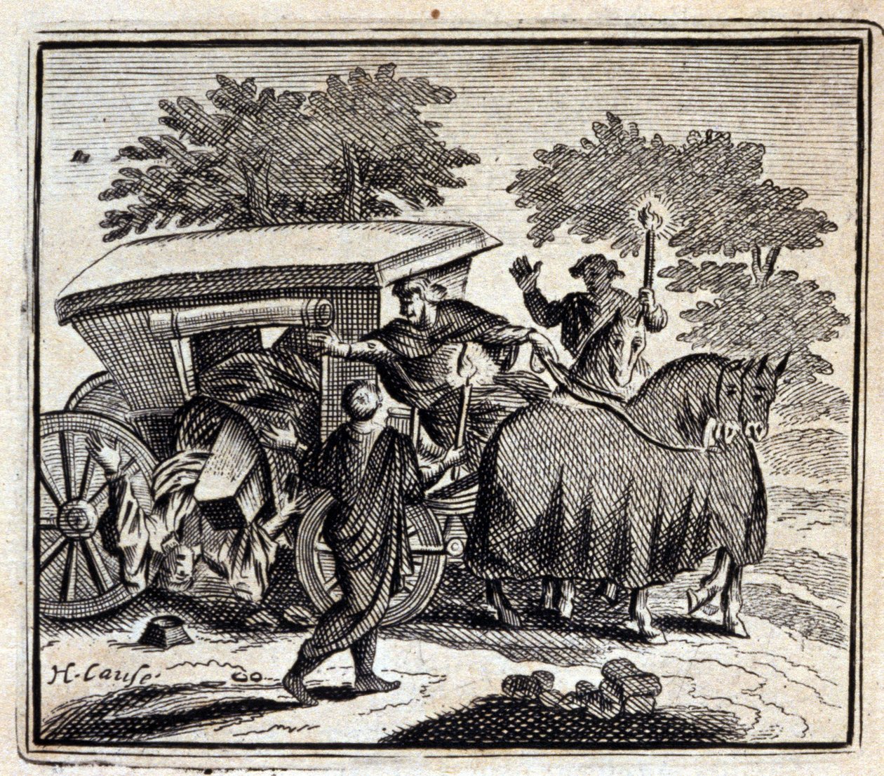 Kuren og døden. Fabler af Jean de La Fontaine (1621-95). Illustration af François Chauveau (1613-1676). Udgave af 1728. af Francois Chauveau