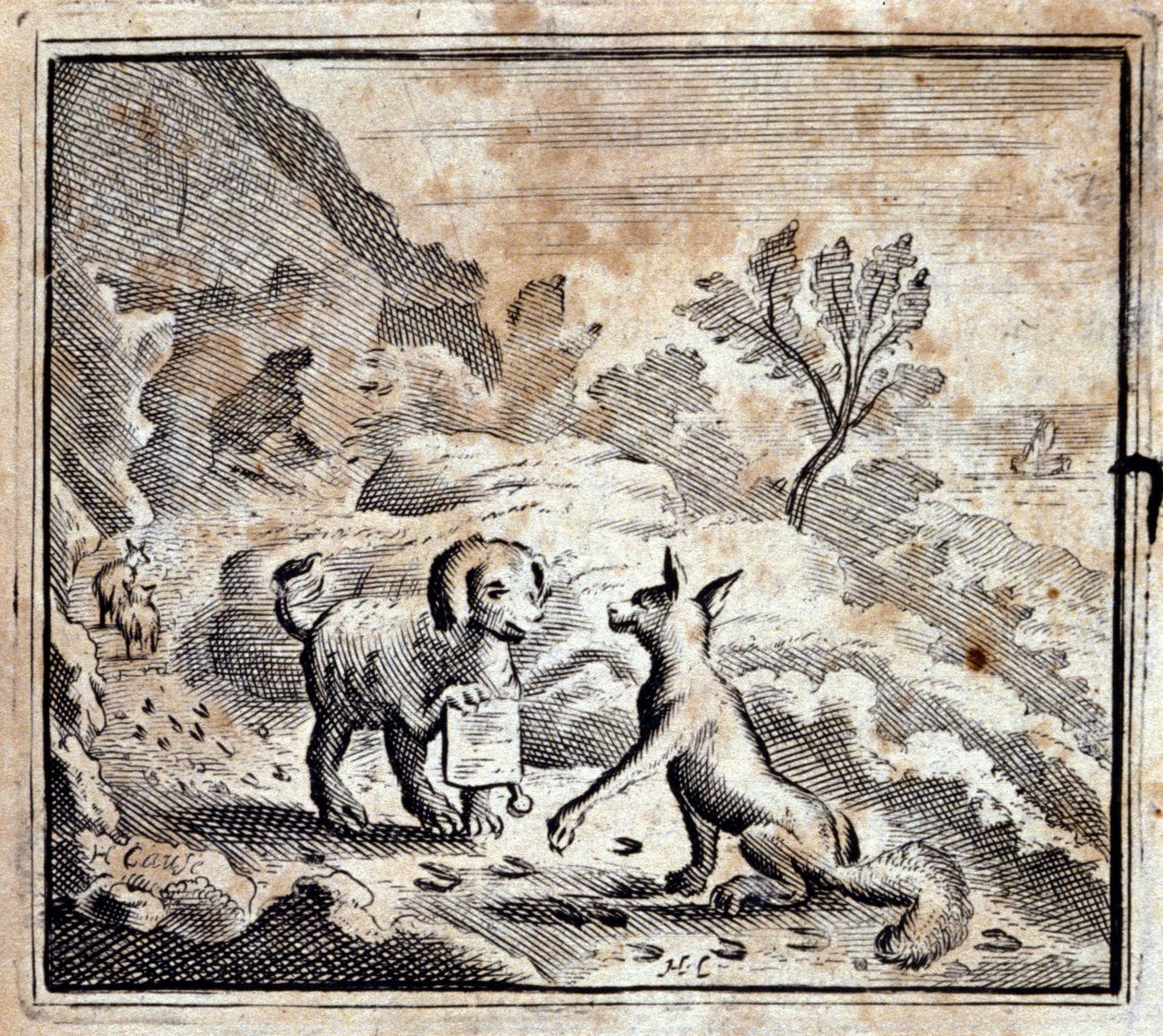 Den syge løve og ræven. Fabler af Jean de La Fontaine (1621-95). Illustration af François Chauveau (1613-1676). Udgave af 1728. af Francois Chauveau