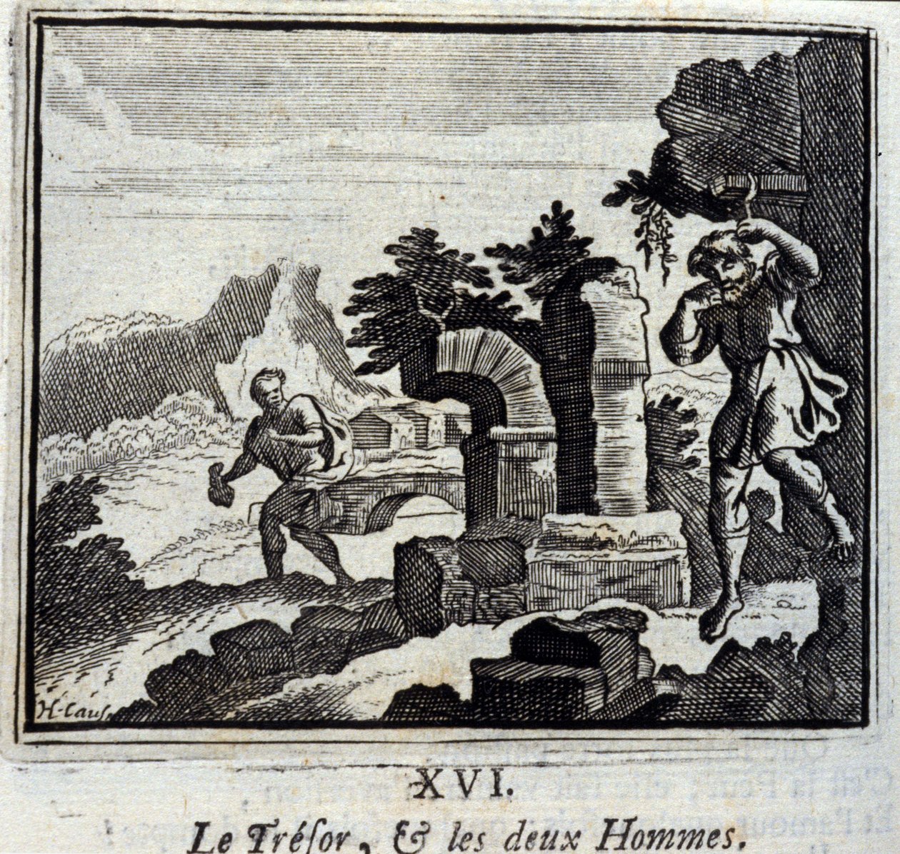 Skatmesteren og de to mænd. Fabler af Jean de La Fontaine (1621-95). Illustration af François Chauveau (1613-1676). Udgave af 1728. af Francois Chauveau