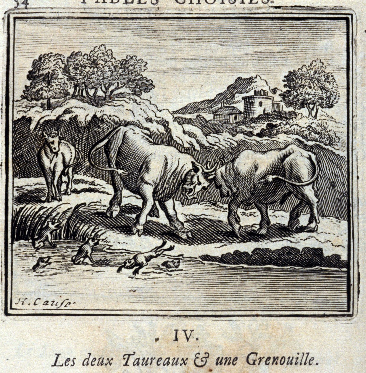 De to Tyre og en Frø. Fabler af Jean de La Fontaine (1621-95). Illustration af Francois Chauveau (1613-1676). Udgave af 1728. af Francois Chauveau