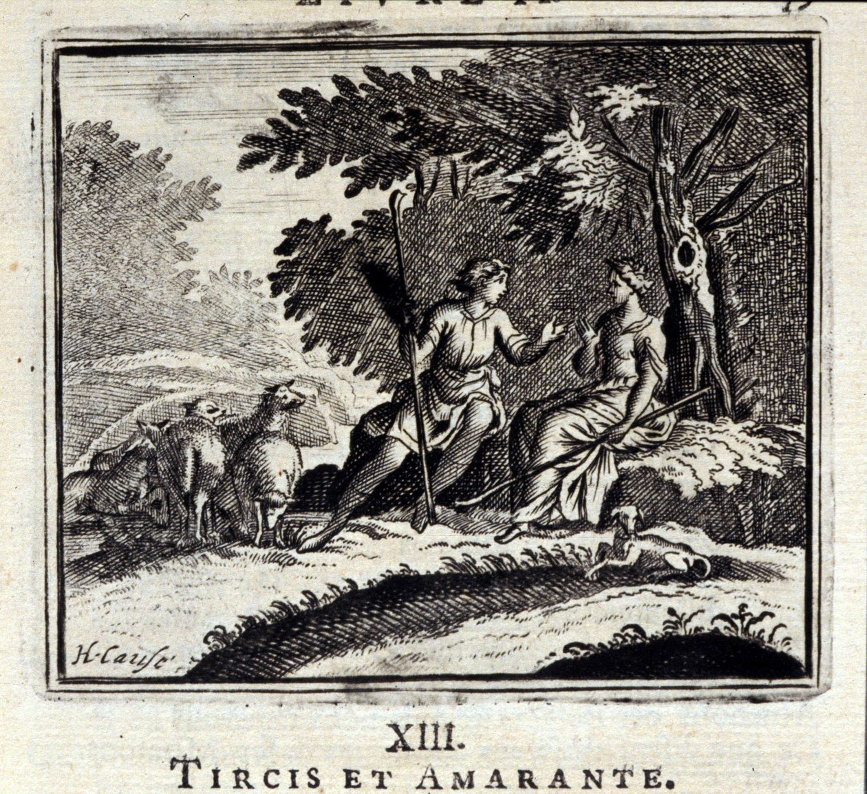 Tircis og Amaranth. Fabler af Jean de La Fontaine (1621-95). Illustrationer af François Chauveau (1613-1676). Udgave fra 1728. af Francois Chauveau