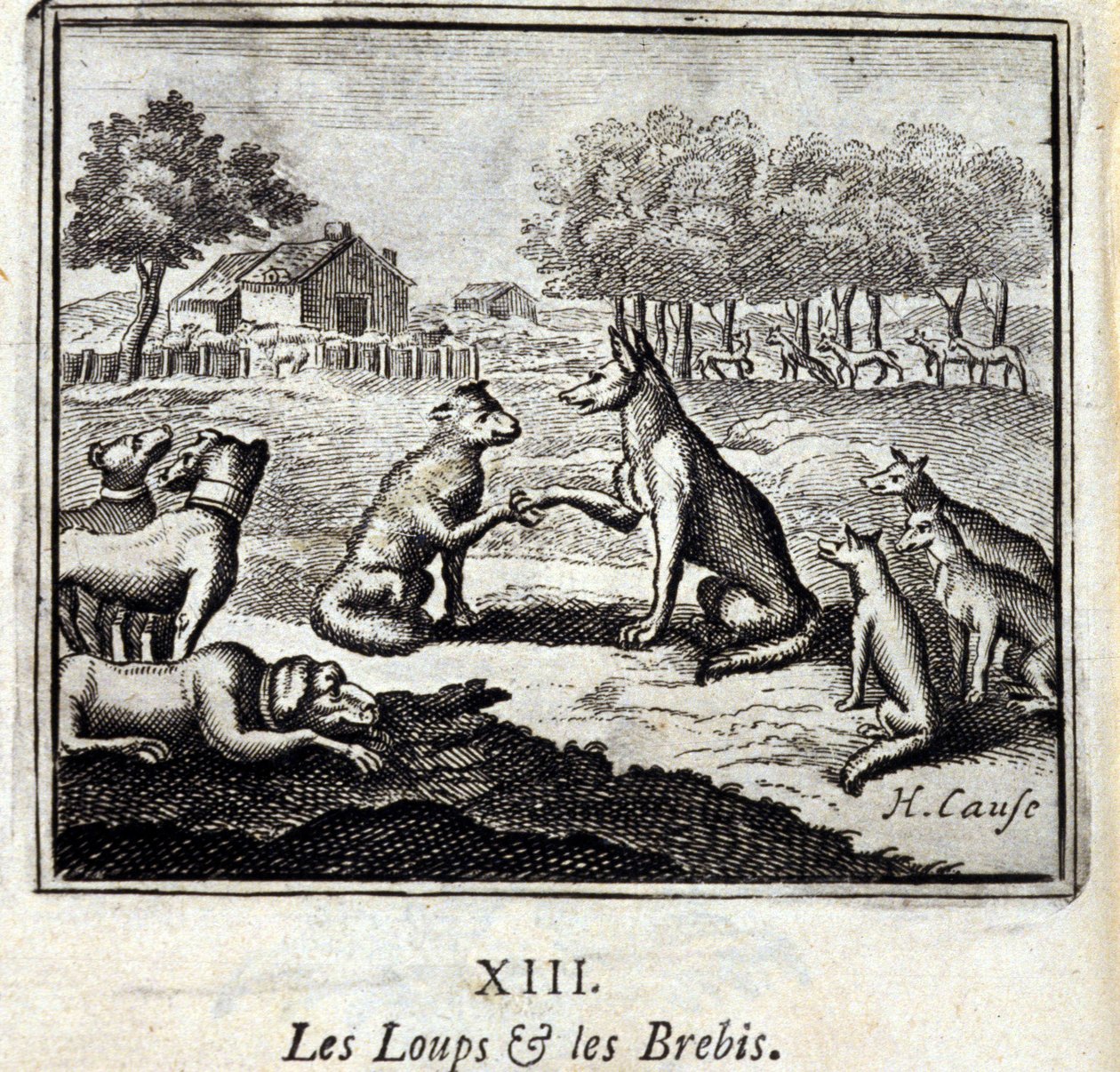 Ulve og får. Fabler af Jean de La Fontaine (1621-95). Illustration af Francois Chauveau (1613-1676). Udgave af 1728. af Francois Chauveau