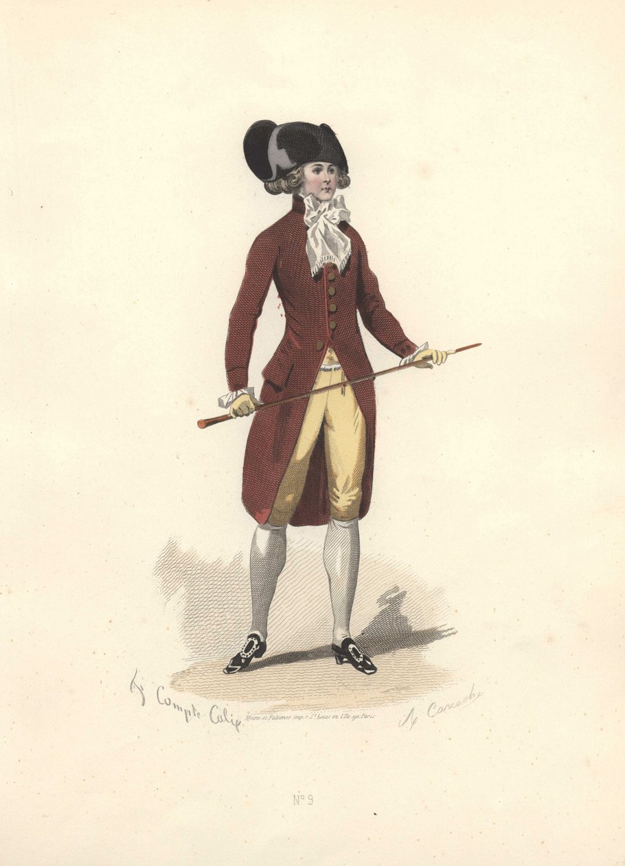 Mand i stor sort tohjørningshat, Marie Antoinettes æra. af Francois Claudius Compte Calix