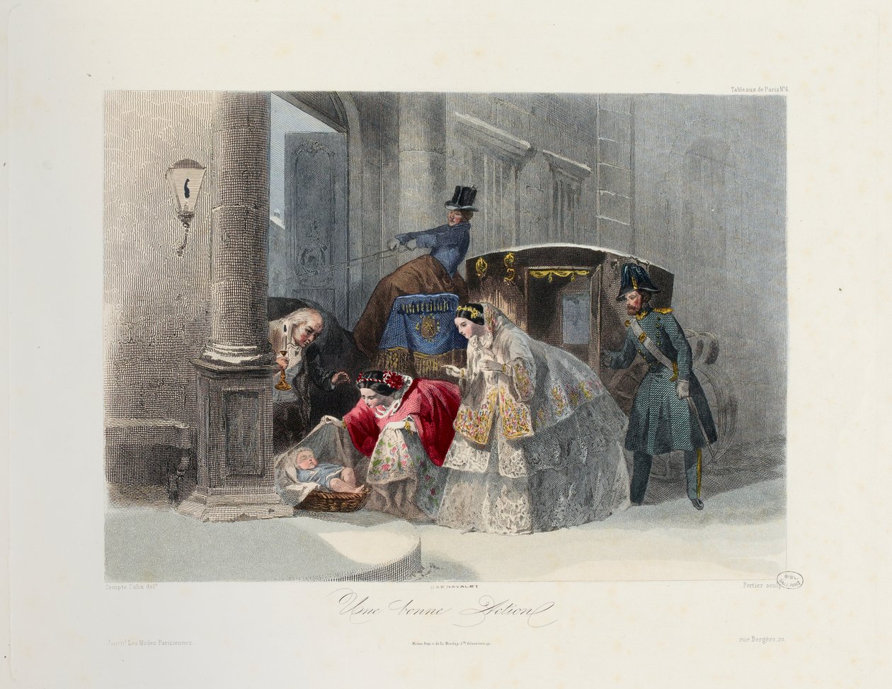 En god gerning, fra Les Modes Parisiennes, c.1860 af Francois Claudius after Compte Calix