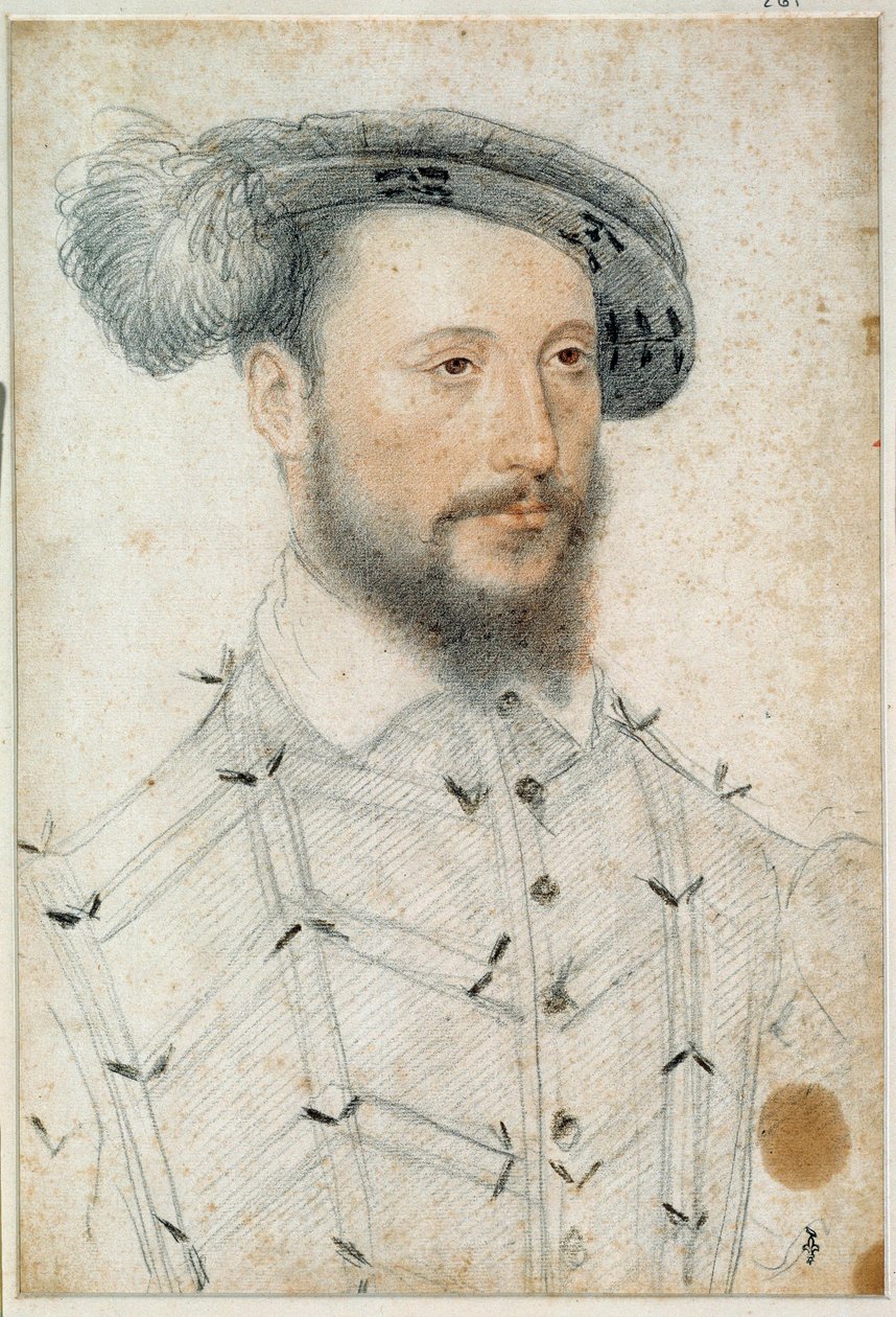 Portræt af Antoine de Halluin, Lord of Piennes (1505 - 1553). Tegning af blod og sort sten af Clouet Francois (1515-1572) af François Clouet