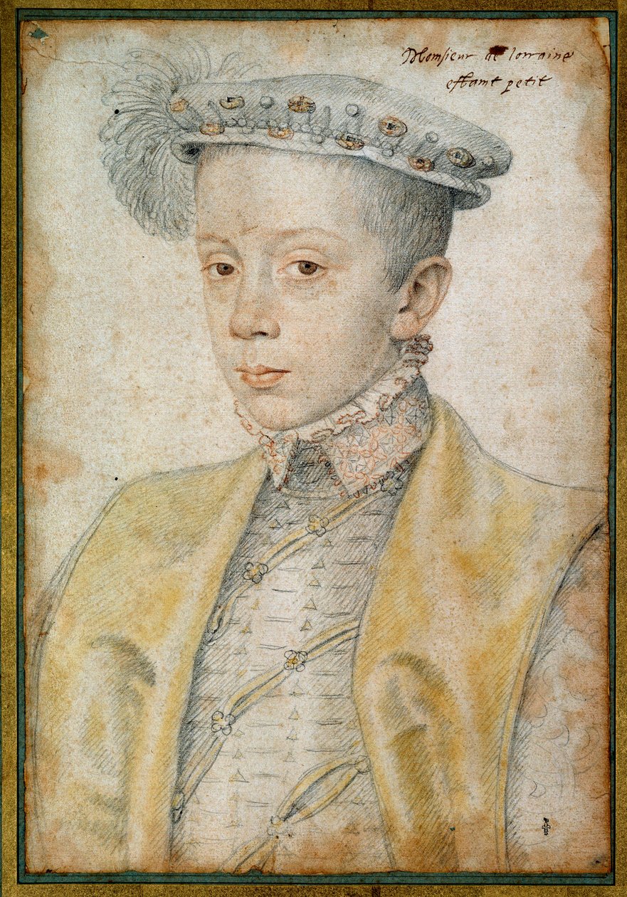 Portræt af Charles II, hertug af Lorraine og Bar (1543-1608). Tegning af blod og sort sten af Clouet Francois (1515-1572) af François Clouet