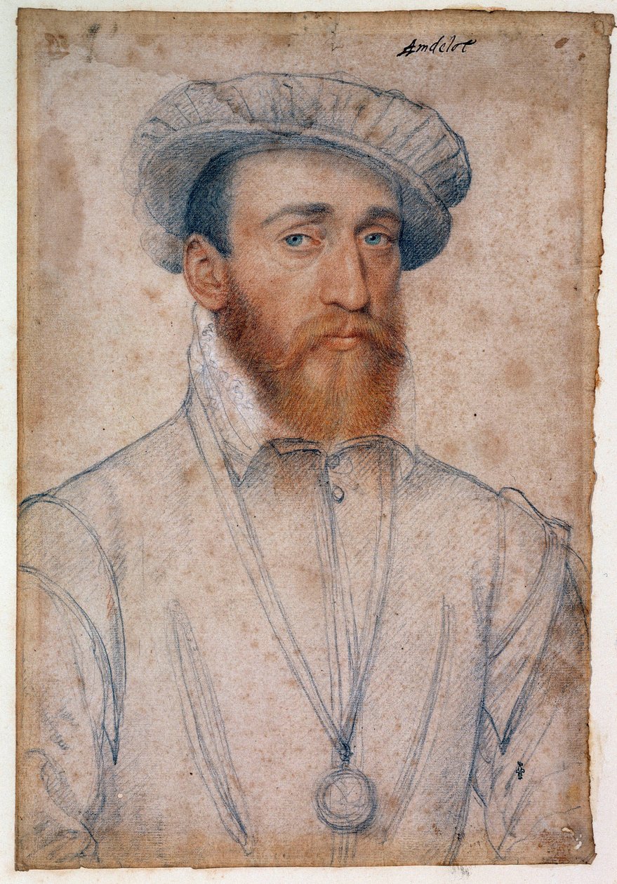 Portræt af Francois de Coligny, herre over Andelot (1521 - 1569). Tegning af blod og sort sten af Clouet Francois (1515-1572) af François Clouet