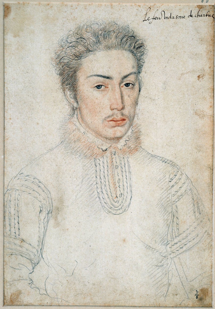 Portræt af Francois de Vendome, Viscount of Chartres (1523 - 1560) Tegning af en sort sten og blod af Francois Clouet (1515-1572) af François Clouet