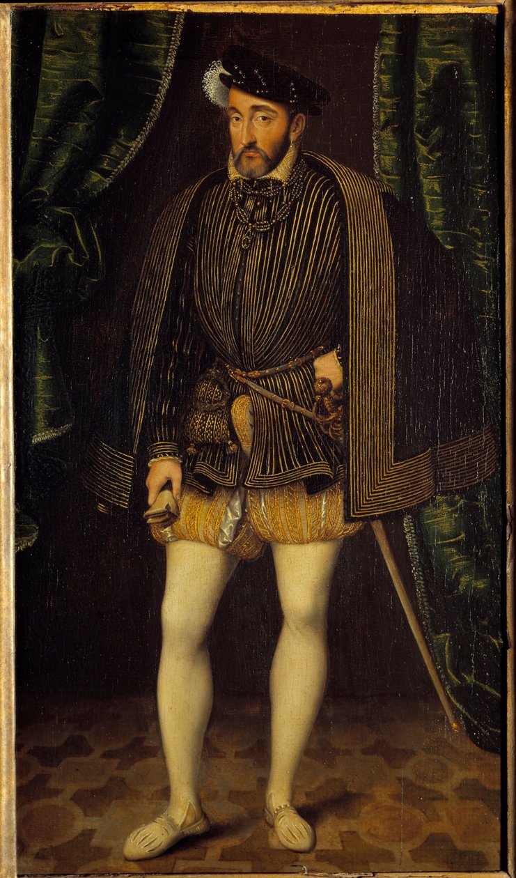 Portræt af Henrik II (1519 - 1559) konge af Frankrig. Maleri af Francois Clouets værksted (1515-1572) af François Clouet