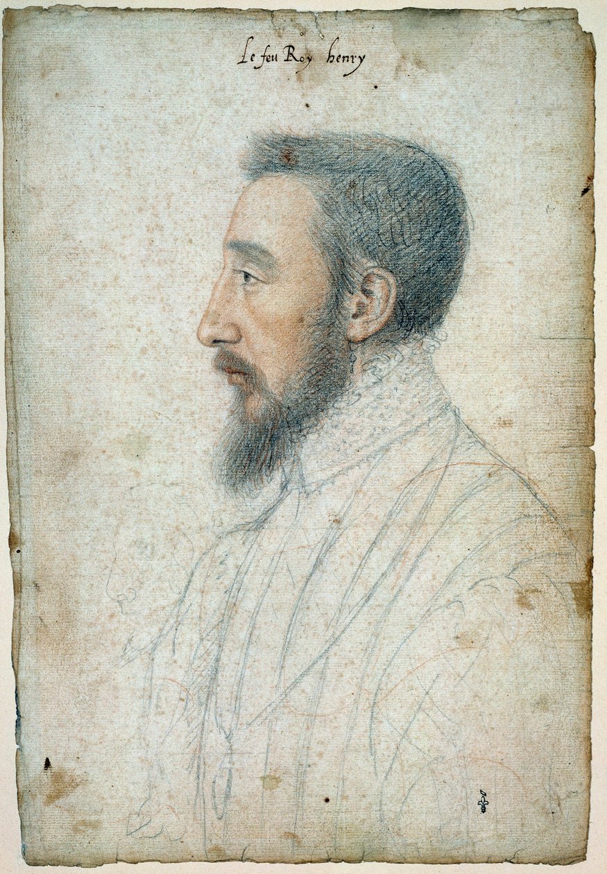 Portræt af Henrik II, konge af Frankrig (1519 - 1559), omkring 1547. Tegning af et blod og en sort sten af Clouet Francois (1515-1572) af François Clouet