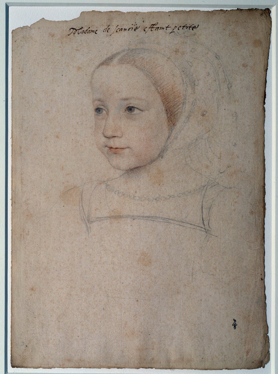 Portræt af Marguerite de France (1523-1574) barn, datter af Francois I, hertuginde af Savoyen Tegning med sort sten, blod forstærket med akvarel af Francois Clouet (1515-1572) 1500-tallet Chantilly, Musee Conde af François Clouet