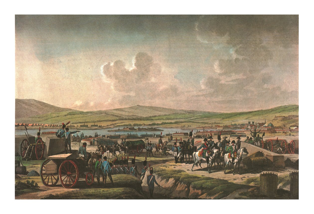 Napoleon besøger belejringsværket ved Danzig ledet af marskal Lefebvre, 9. maj 1807, c1850 af Francois Dequevauviller