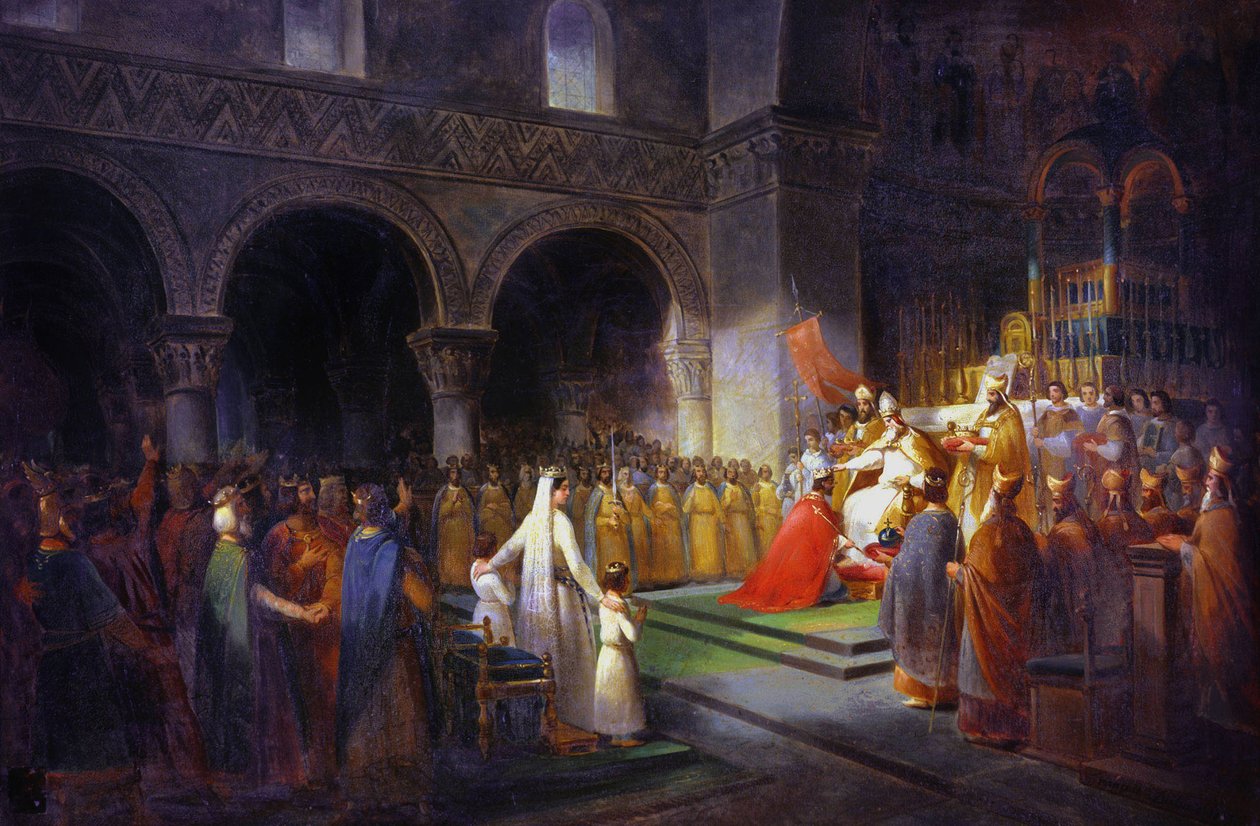 Kroningen af Pepin le Bref i Saint Denis Abbey af Francois Dubois