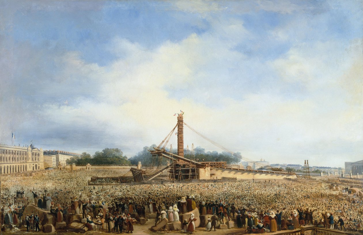 Opstilling af Louqsor-obelisken på Place de la Concorde, 25. oktober af Francois Dubois