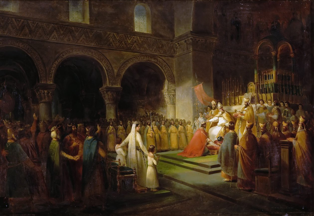 Pepin den kortes salvelse i Saint-Denis, 28. juli 754 af Francois Dubois