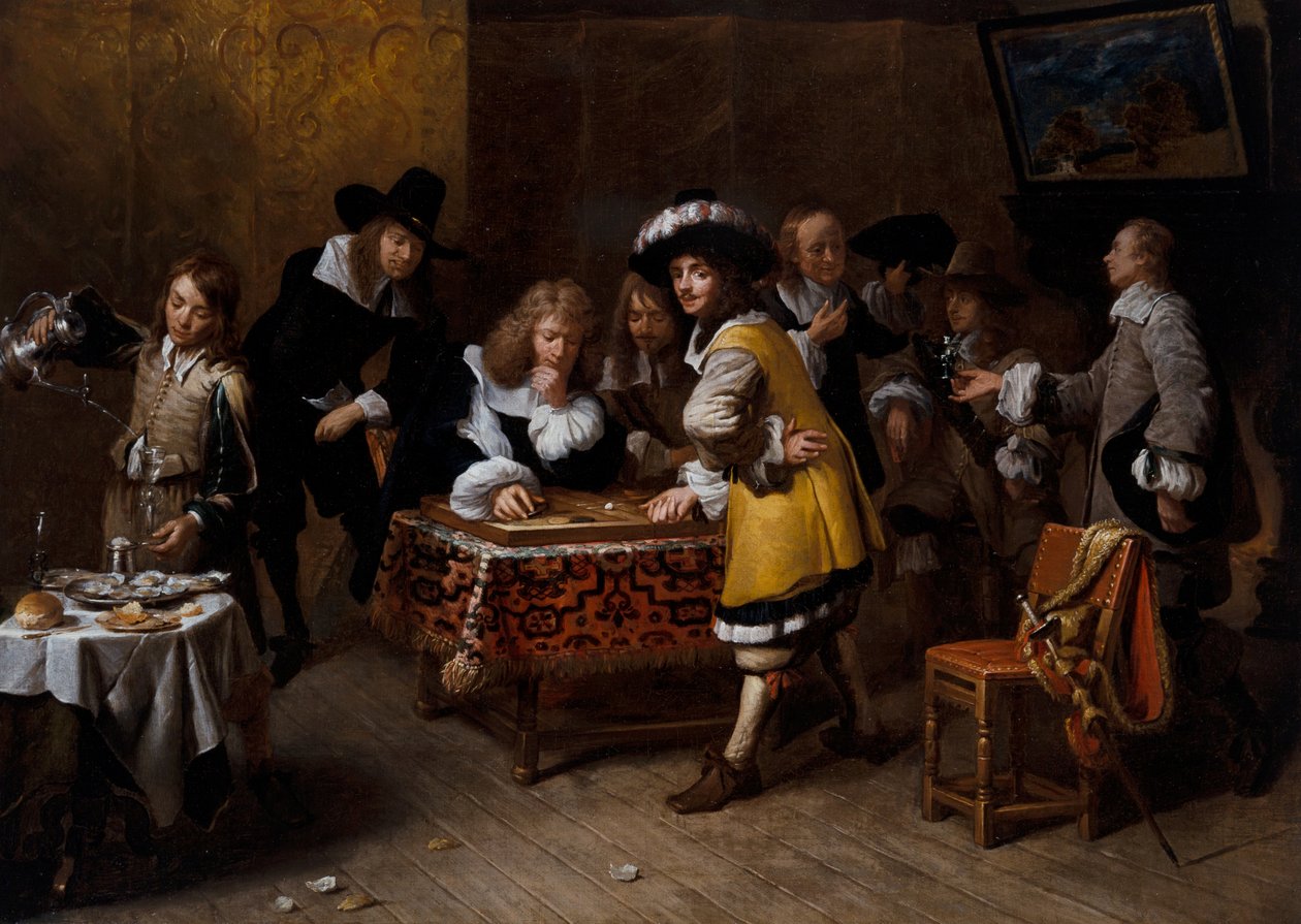 Elegant selskab med backgammonspillere ("La Partie De Tric-Trac") af Francois Duchatel