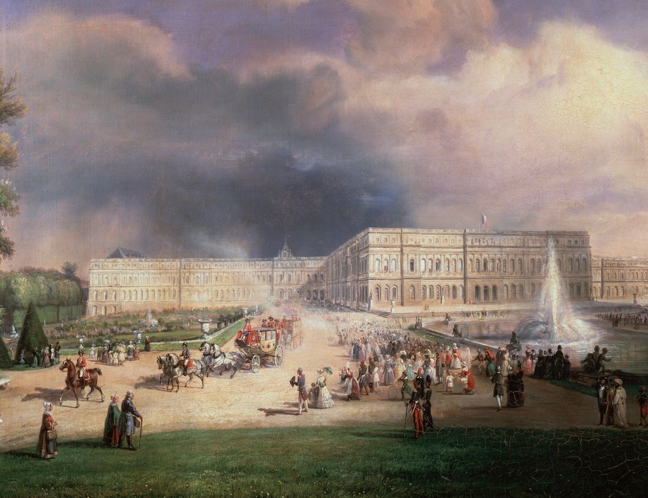 Louis-Philippe, konge af Frankrig, hans familie og hertuginden af Kent deltog i Grandes Eaux i Versailles, Frankrig, maj 1844 (Detaljemaleri af Francois Edme Ricois