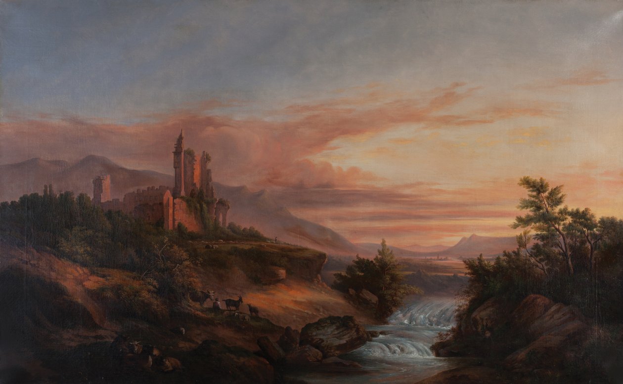 Ruiner af et slot i en dal i Alperne (Beauvoir-en-Royans) ca. 1830 (Olie på lærred) af Francois Edme Ricois