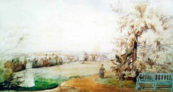 Udsigt over Monsieur Geruins park ved Marly-le-Roi, 1837 (wc på papir) af Francois Edme Ricois