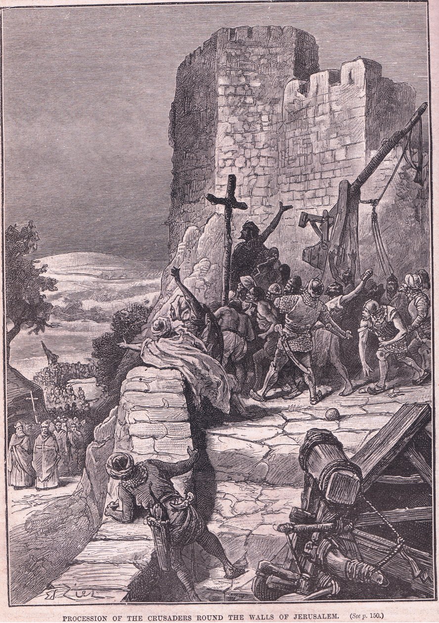 Optog af korsfarerne rundt om Jerusalems mure 1097 e.Kr af Francois Edouard Zier