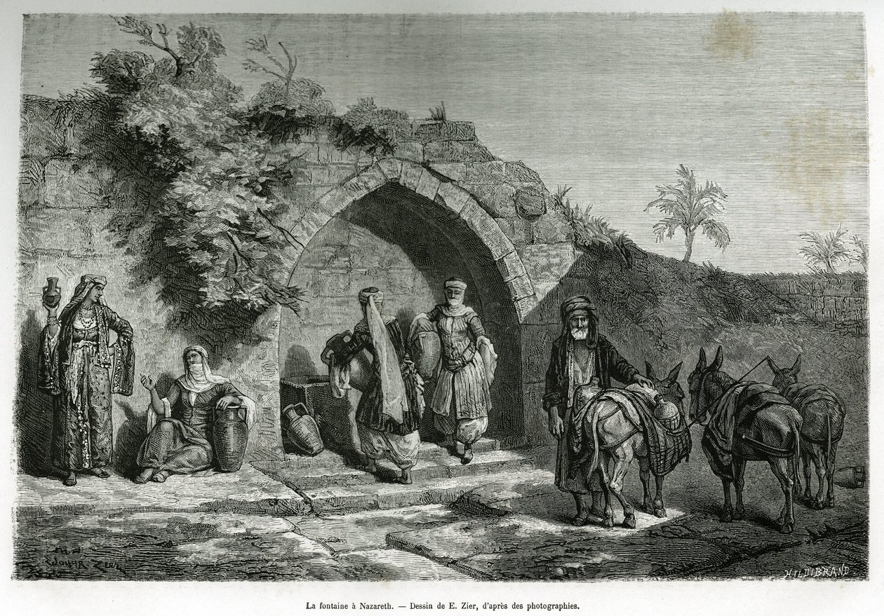Springvandet har Nazareth. Indgravering af E.Zier, til illustration af historien La Syria d