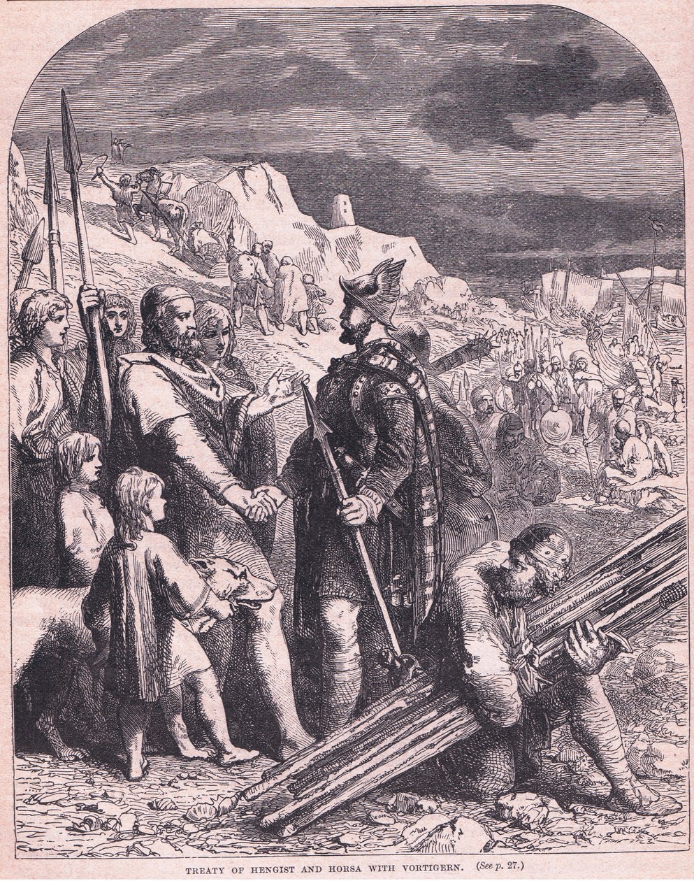 Traktat mellem Hengist og Horsa med Vortigern AD 600 af Francois Edouard Zier