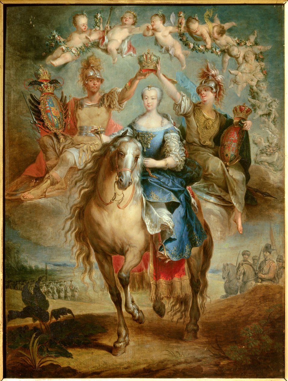Rytterportræt af Marie Therese (Marie-Therese) af Østrig af Habsburg Lorraine (1717-1780), dronning af Ungarn Maleri af Francois Eisen (1695-1778) 1757. Nancy, musee historique lorrain - Rideportræt af Maria Theresa (Maria-Theresa) ) af Østrig af Francois Eisen