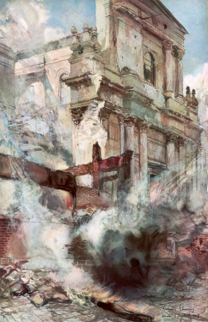 Arras Cathedral on Fire, Frankrig, 6. juli 1915, 1926. af Francois Flameng