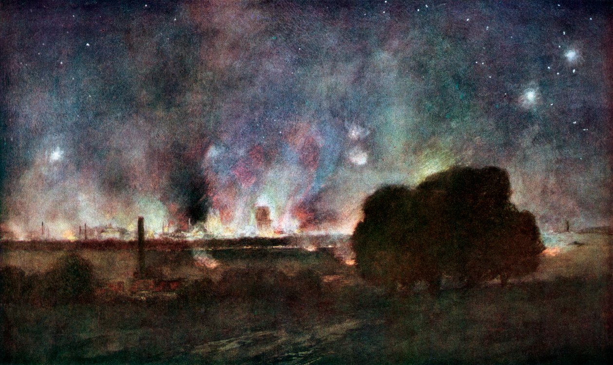 Arras i brand om natten, Frankrig, 5.-6. juli 1915, 1926. af Francois Flameng