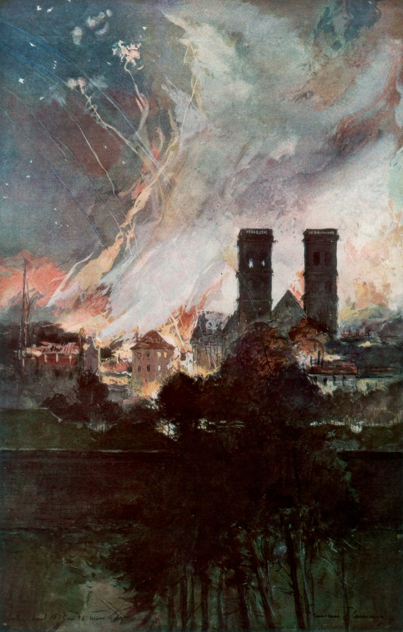 Bombardement af Verdun med brændende granater, Frankrig, 25-26 marts 1916, 1926. af Francois Flameng