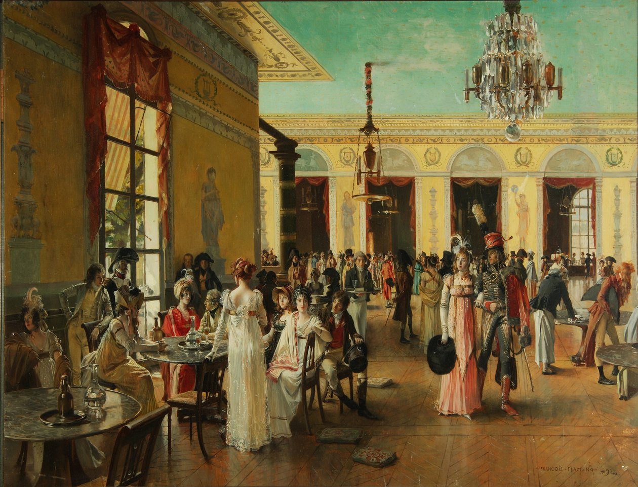 Café Frascati en scene fra Napoleons tid=, 1893 af Francois Flameng