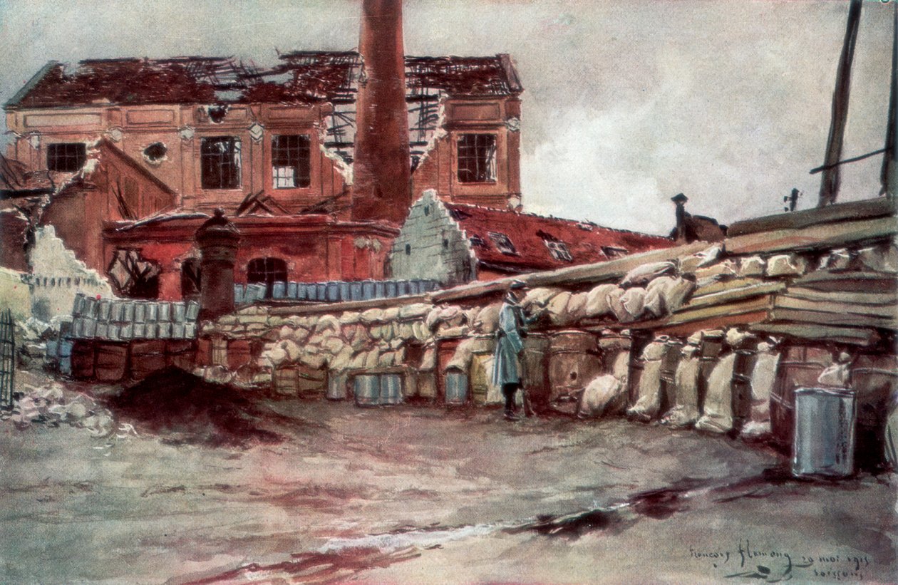 Fabriksbarrikaden, Soissons, Frankrig, 20. maj 1915, 1926. af Francois Flameng
