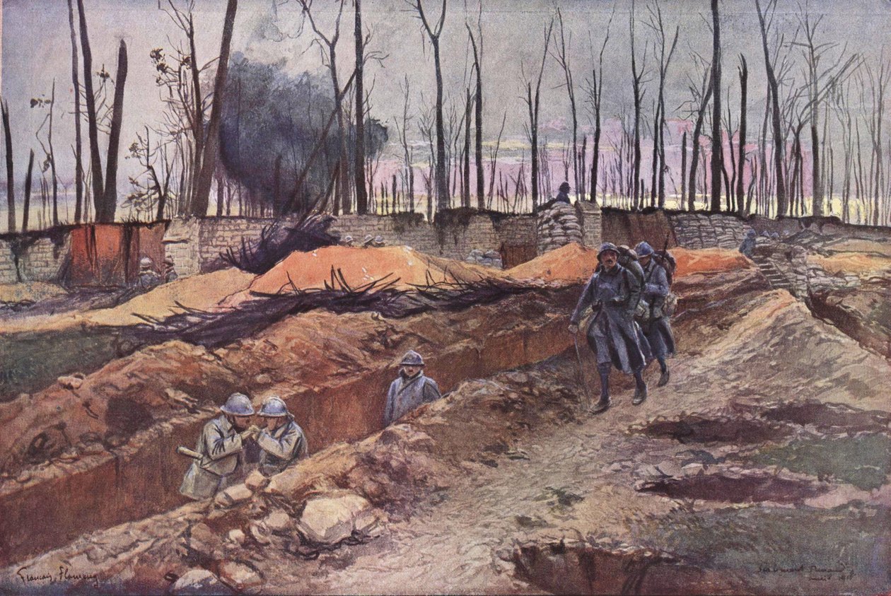 Scene fra slagmarken under Første Verdenskrig af Francois Flameng