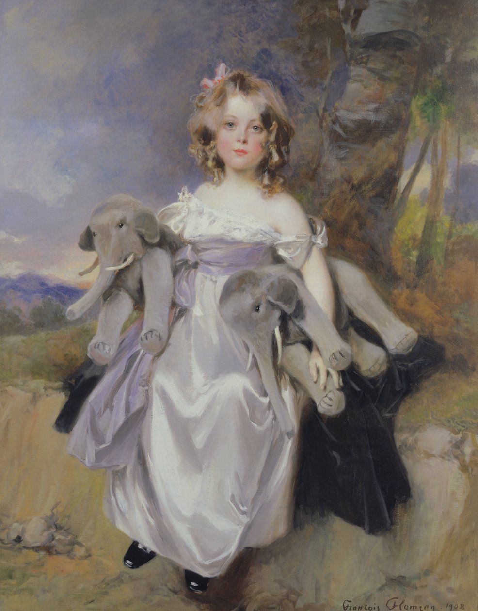 Portræt af en pige med legetøjselefanter, 1908 af Francois Flameng