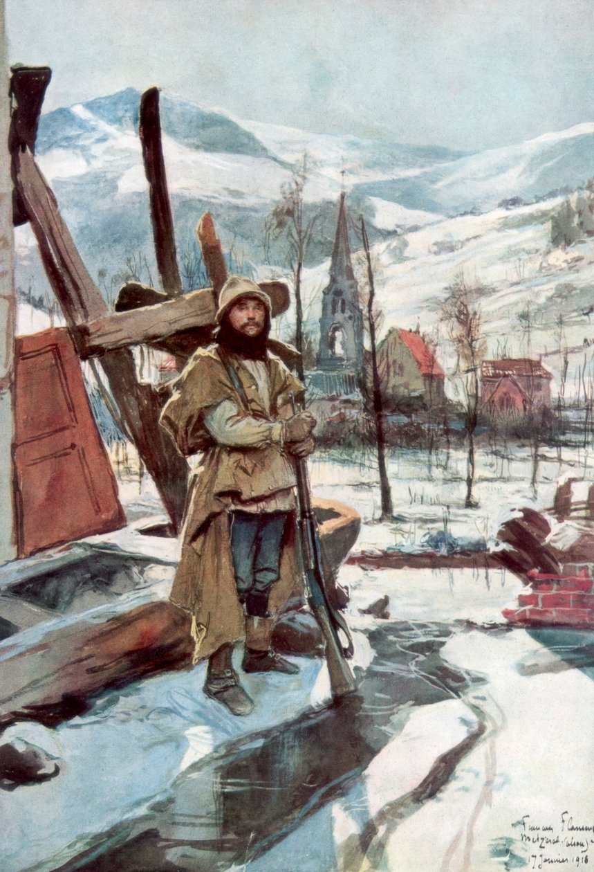 Stående Vagt nær Metzeral, Alsace, januar 1916, 1926. af Francois Flameng