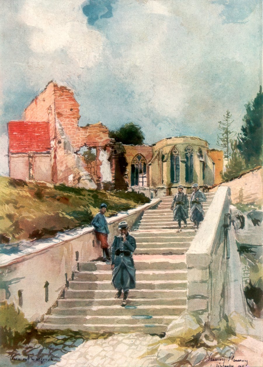 Clermont-en-Argonne-kirken, Frankrig, 1915, 1926. af Francois Flameng