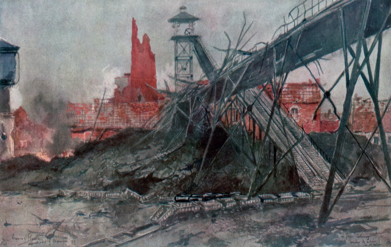 Minerne i Liévin: Calonne Pit, Artois, Frankrig, Første Verdenskrig, 1915. af Francois Flameng