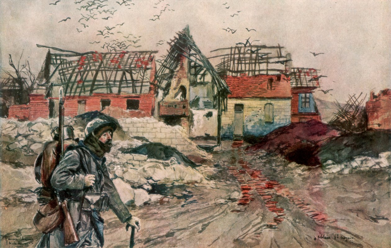 Ruinerne af Ablain-Saint-Nazaire, Artois, Frankrig, 18. december 1915, 1926. af Francois Flameng