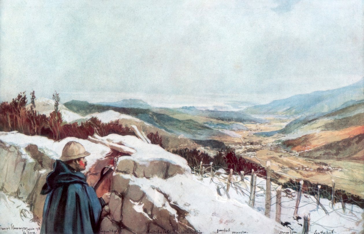 Skyttegrave med udsigt over Munster-dalen med Rhinen i det fjerne, januar 1916, 1926. af Francois Flameng