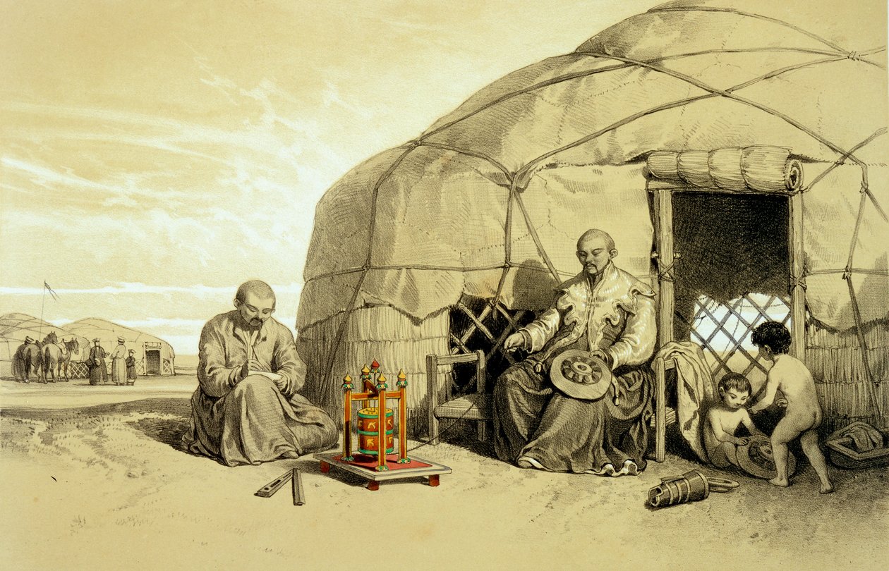 Kalmuks with a Prayer Wheel, Sibirien, illustration fra 