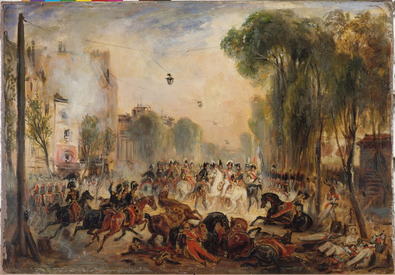 Fieschi-angrebet, boulevard du Temple, 28. juli af Francois Gabriel Guillaume Lepaulle