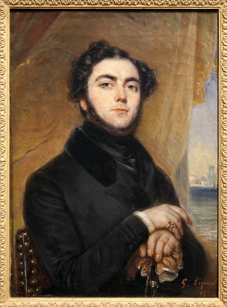 Portræt af Eugene Sue (1804-1857), fransk forfatter, forfatter til Mysteres of Paris og den omvandrende jøde. Maleri af Gabriel Lepaulle (1804-1886). Fotografi, KIM Youngtae, Paris, Musee Carnavalet. af Francois Gabriel Guillaume Lepaulle