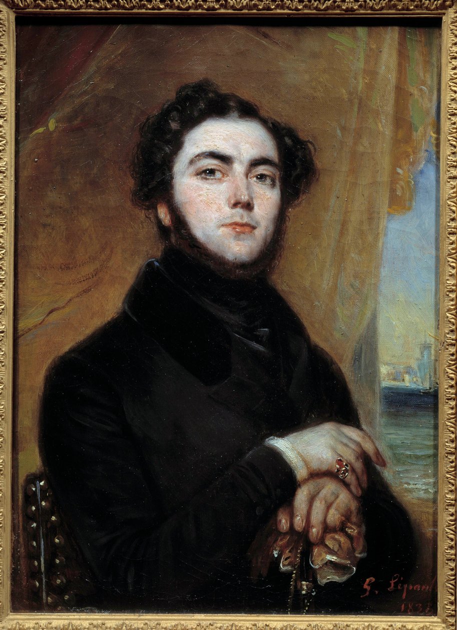 Portræt af Eugene Sue (1804-1857) romanforfatter Maleri af Francois Gabriel Lepaulle (1804-1886) 1836 Søn. 0,35x0,25 m Paris, Musee Carnavalet af Francois Gabriel Guillaume Lepaulle